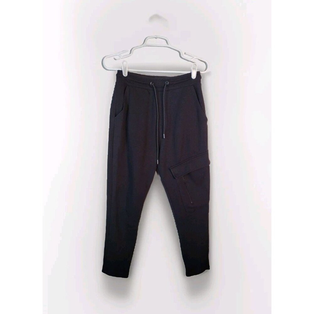 Zara Pants Small Stretch Knit Drawstring Waist Tapered Pockets Black Athleisure